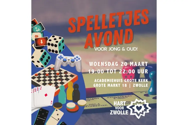 Uitnodiging (gratis) Hart voor Zwolle Spelletjesavond op 20 maart 2024